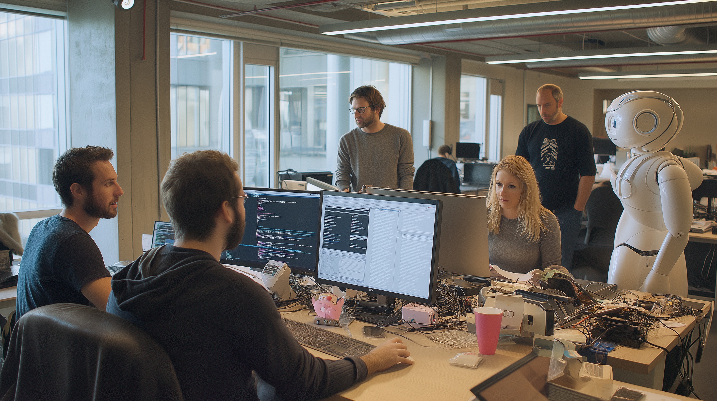 Engineers collaborating on AI-supported code review