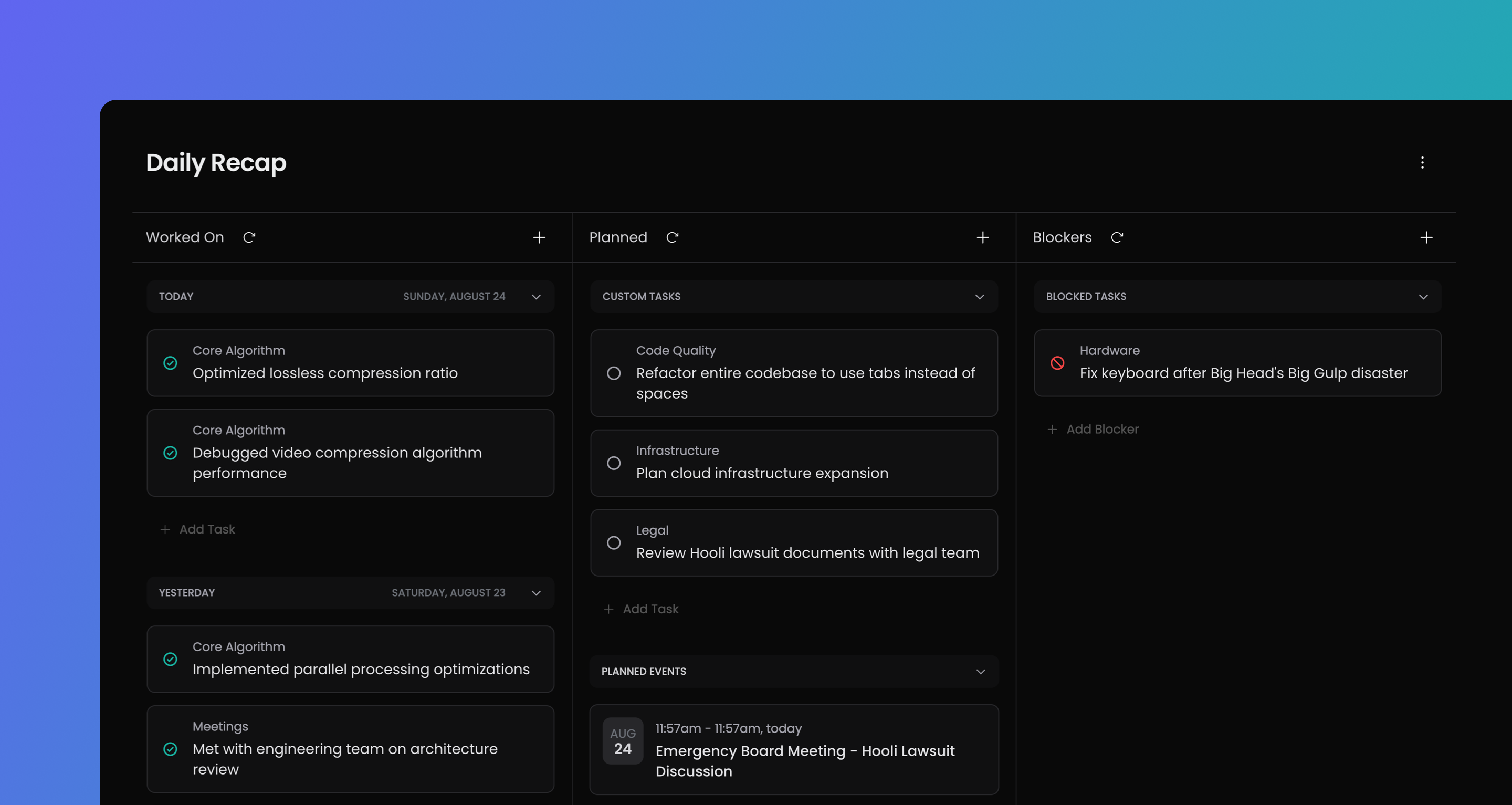 Daily recap interface