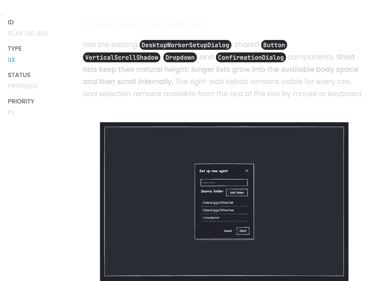 Implementation plan with wireframe attached to the selected task