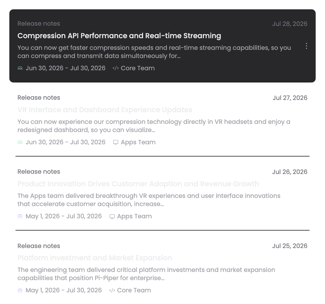 Release note created from completed product work