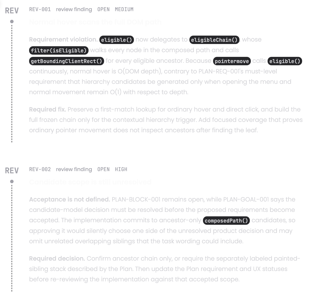 Pull request review kept beside roadmap intent and source work