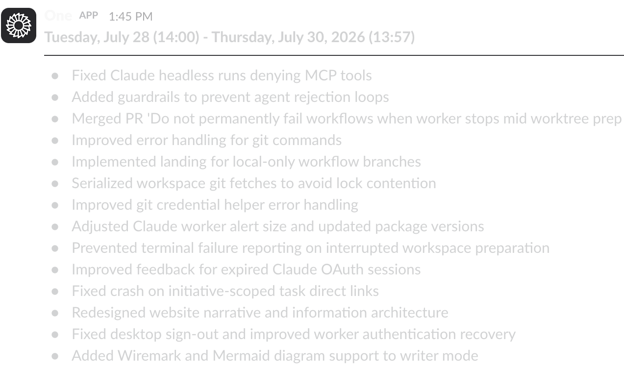 Slack assistant answering questions about current workspace work