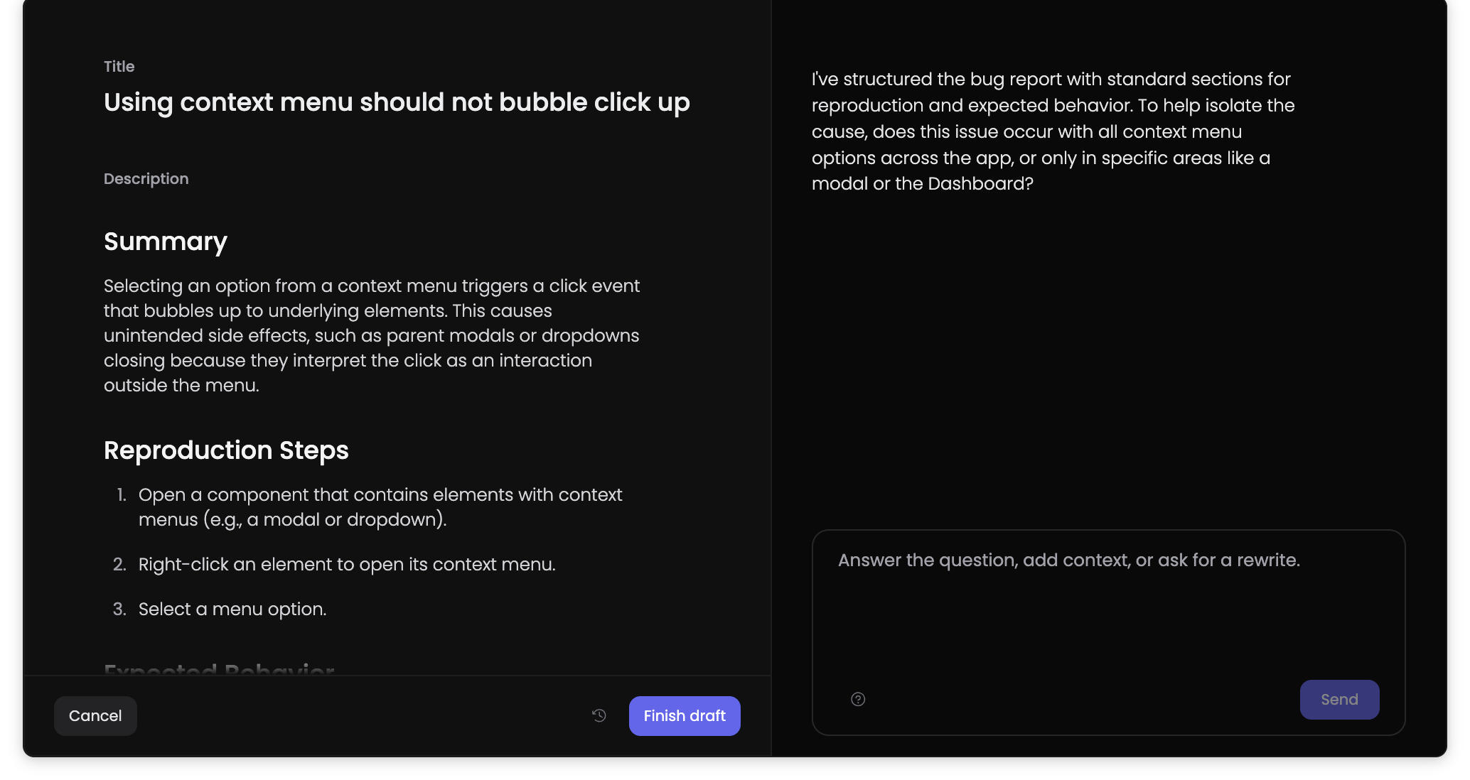 Linear issue context sent to a connected coding tool
